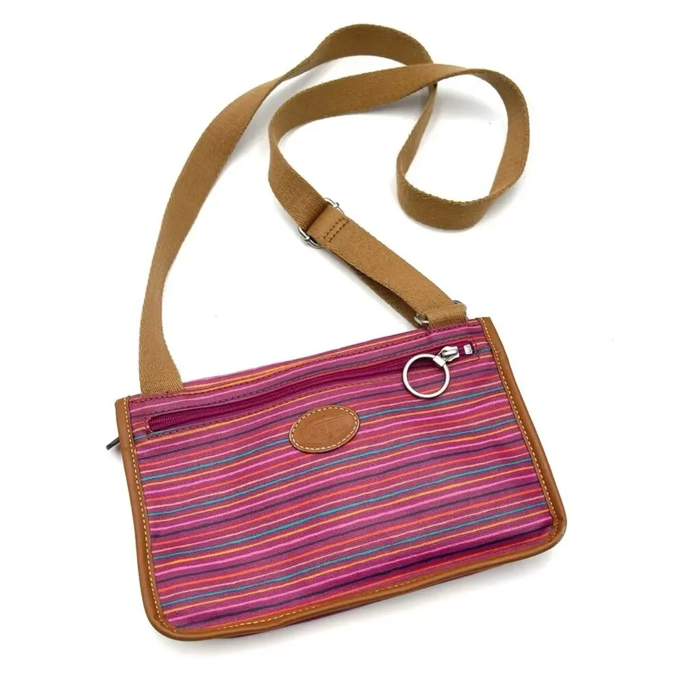 FOSSIL pink crossbody bag coated fabric waterproof stripped magnetic closure